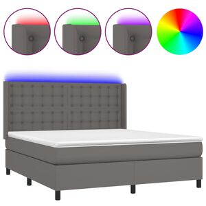 vidaXL Boxspring met matras en LED kunstleer grijs 160x200 cm