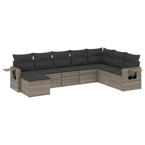 vidaXL 8-delige Loungeset met kussens poly rattan grijs