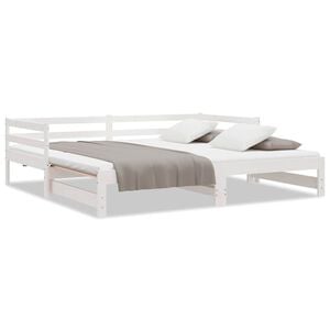 vidaXL Slaapbank uitschuifbaar massief grenenhout wit 90x200 cm