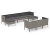 vidaXL 10-delige Loungeset met kussens poly rattan grijs