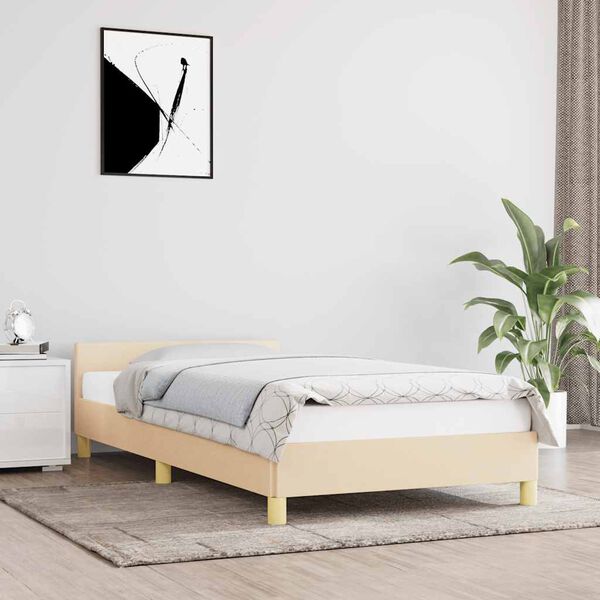 vidaXL Bedframe met hoofdeinde zonder matras 90x200 cm stof cr&egrave;me