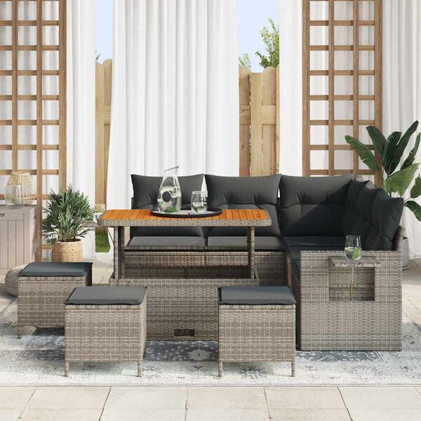 vidaXL Tuin Sofa Set met kussen 9 pcs Grijs poly rattan