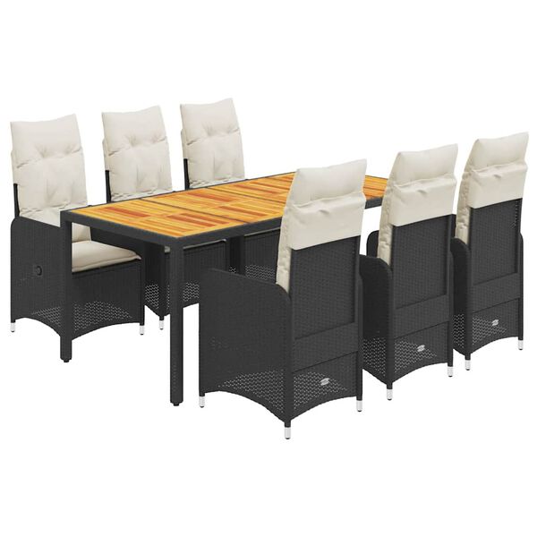 vidaXL 7-delige Bistroset met kussens poly rattan zwart