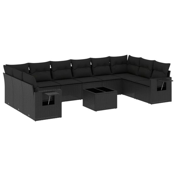 vidaXL 11-delige Loungeset met kussens poly rattan zwart