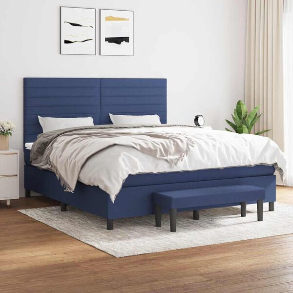 vidaXL Boxspring met matras stof blauw 180x200 cm