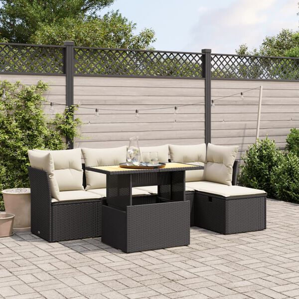 vidaXL 6-delige Loungeset met kussens poly rattan zwart