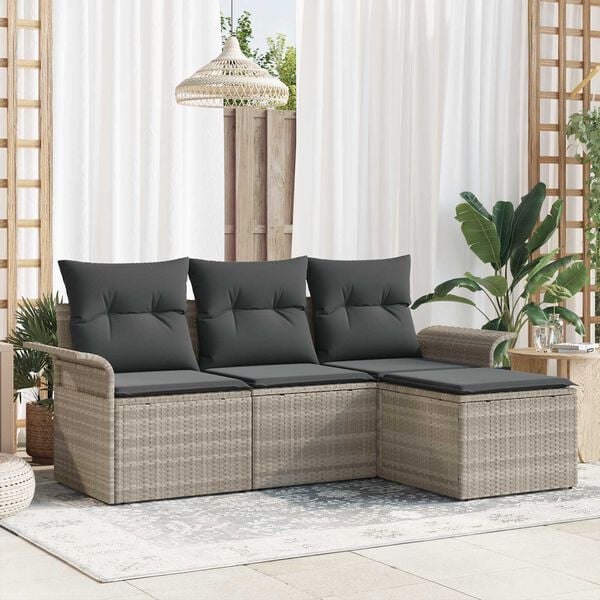 vidaXL Tuin Sofa Set met kussen met opslag 4 pcs Lichtgrijs Poly riet