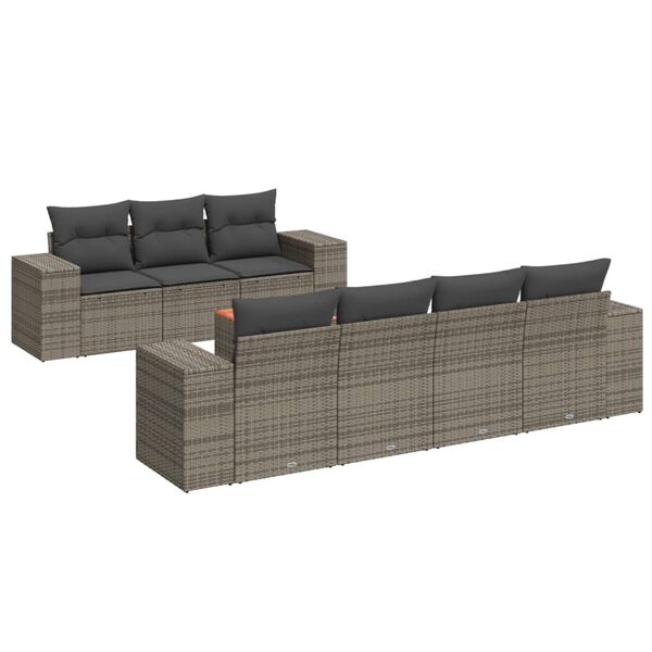 vidaXL 8-delige Loungeset met kussens poly rattan grijs