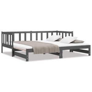 vidaXL Slaapbank uitschuifbaar massief grenenhout grijs 2x(90x190) cm