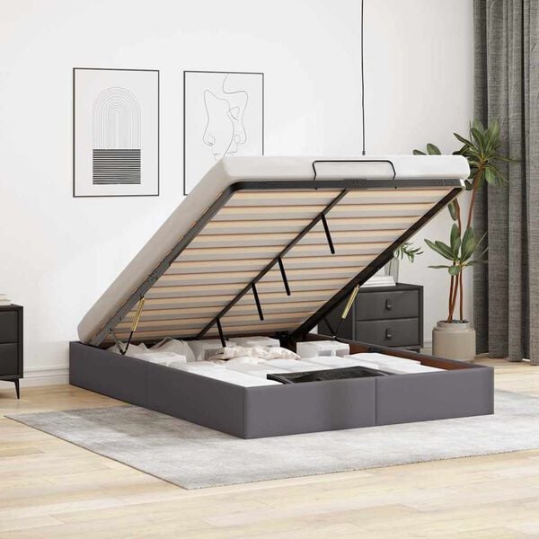 vidaXL Bedframe zonder matras 140x190 cm kunstleer grijs
