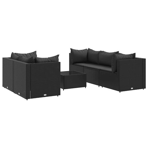 vidaXL 6-delige Loungeset met kussens poly rattan zwart