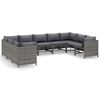 vidaXL 9-delige Loungeset met kussens poly rattan grijs