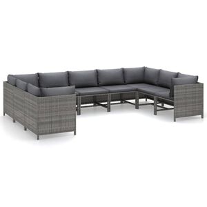 vidaXL 9-delige Loungeset met kussens poly rattan grijs