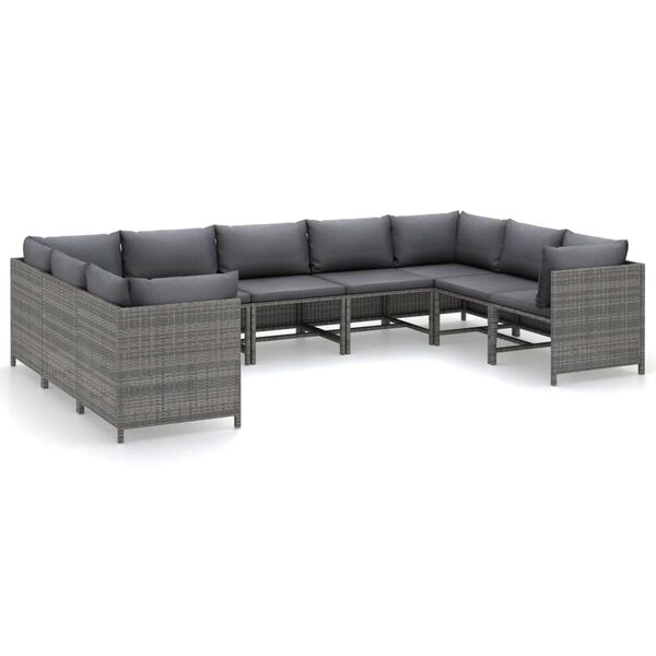 vidaXL 9-delige Loungeset met kussens poly rattan grijs