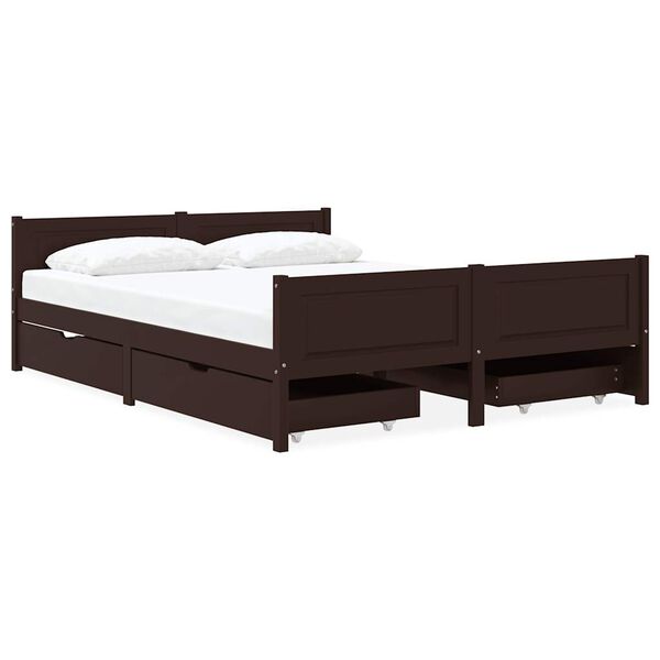 vidaXL Bedframe met 4 lades 140x200 cm massief grenenhout donkerbruin