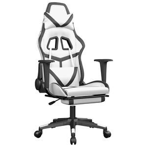 vidaXL Massage gamestoel met voetensteun kunstleer wit en zwart