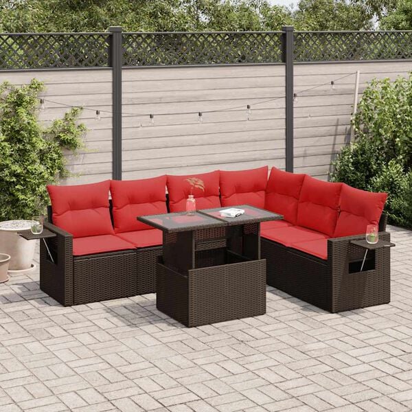 vidaXL 7-delige Loungeset met kussens poly rattan acacia bruin