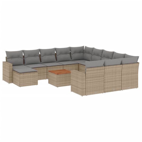 vidaXL 13-delige Loungeset met kussens poly rattan gemengd beige