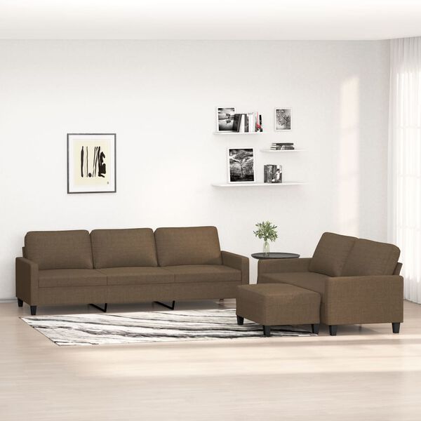 vidaXL 3-delige Loungeset met kussens stof bruin