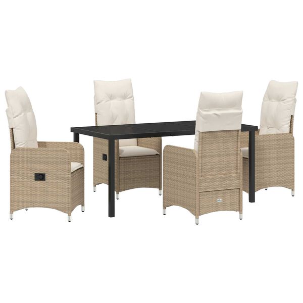 vidaXL Tuin eettafelset met kussen 5 pcs Beige poly rattan