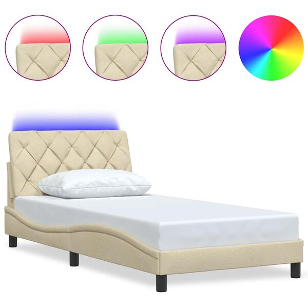 vidaXL Bedframe met LED zonder matras 100x200 cm stof cr&egrave;me