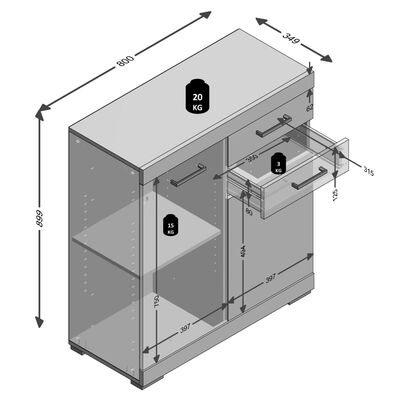 FMD Kast met 2 deuren en 2 lades 80x34,9x89,9 cm betonkleurig en wit