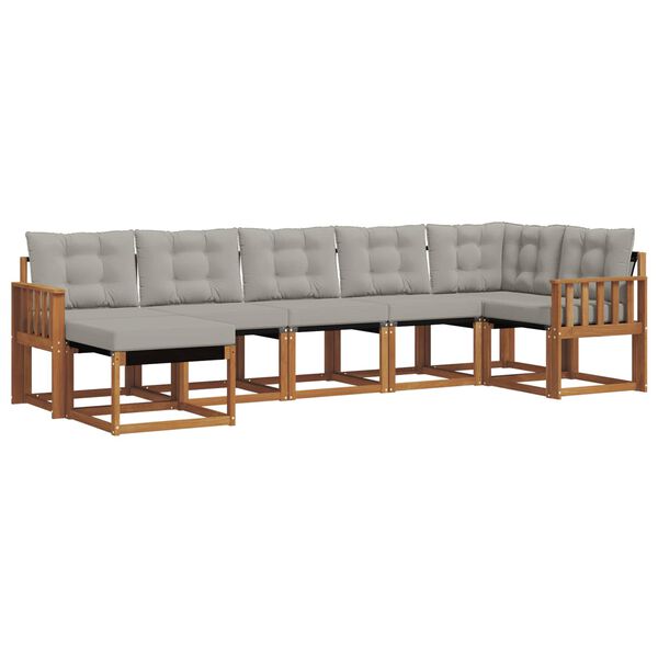 vidaXL Buiten bankenset met kussen 7 pcs Natuurlijk en Lichtgrijs