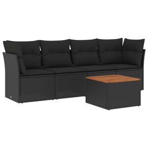 vidaXL 5-delige Loungeset met kussens poly rattan zwart