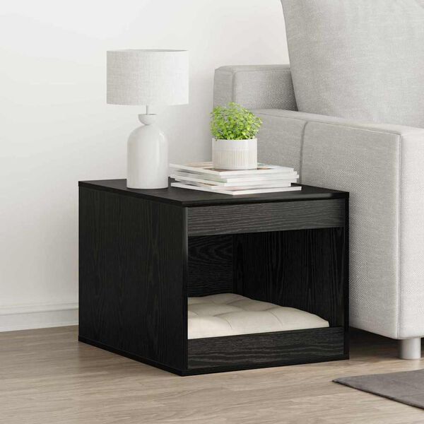 vidaXL Kattenbak Omheining Zwart Eiken 47 x 59 x 42 cm Bewerkt hout