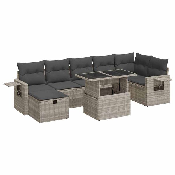 vidaXL 8-delige Loungeset met kussens poly rattan lichtgrijs