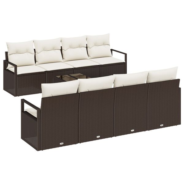 vidaXL Bankstel met kussen 7 pcs Bruin en Cr&egrave;me poly rattan