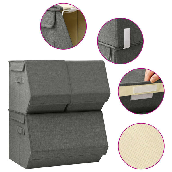 vidaXL 3-delige Opbergboxenset stapelbaar stof antracietkleurig