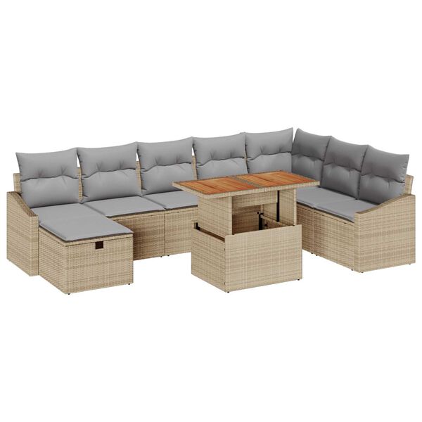 vidaXL Tuin Sofa Set 9 pcs Beige poly rattan