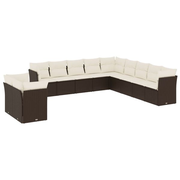 vidaXL 11-delige Loungeset met kussens poly rattan bruin