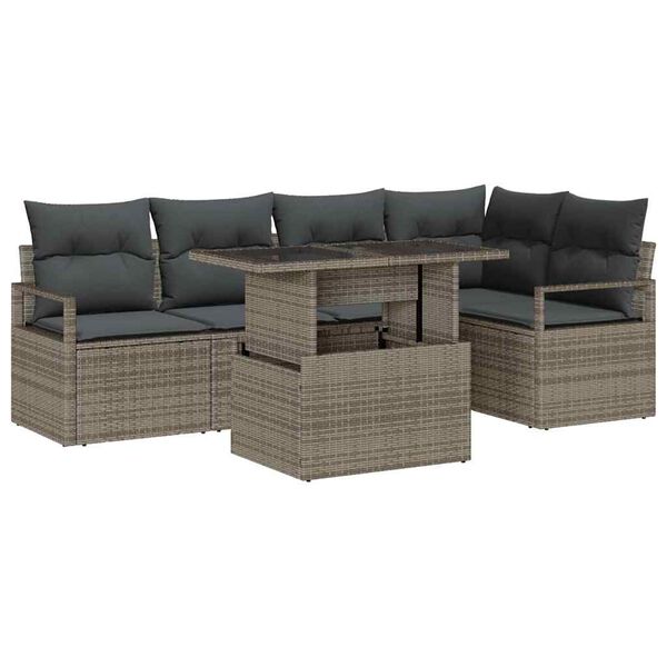 vidaXL Tuin Sofa Set met kussen met opslag 6 pcs Grijs Poly riet