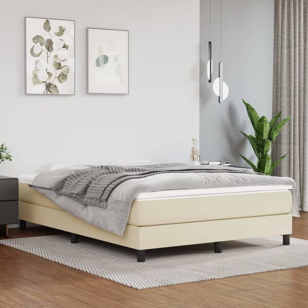 vidaXL Boxspring met matras kunstleer cr&egrave;mekleurig 140x200 cm