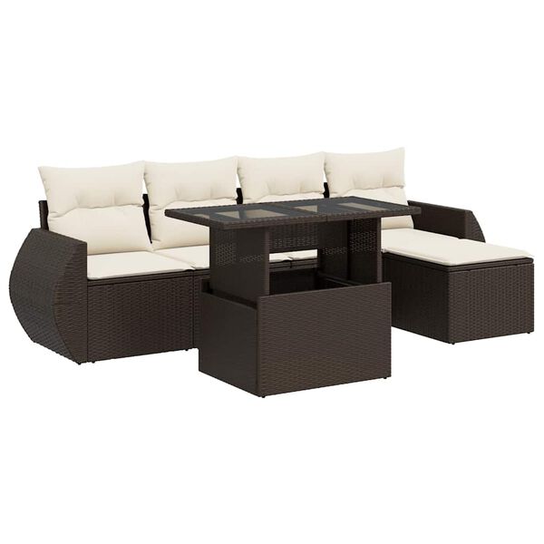 vidaXL 6-delige Loungeset met kussens poly rattan bruin