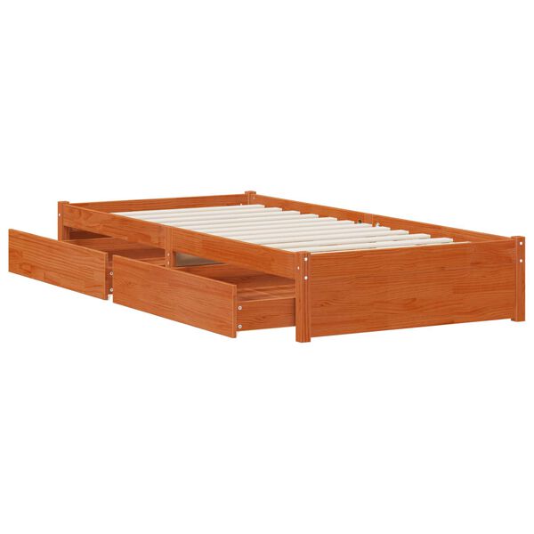 vidaXL Bedframe met lade met opslag 3 pcs Wasbruin Grenenhout