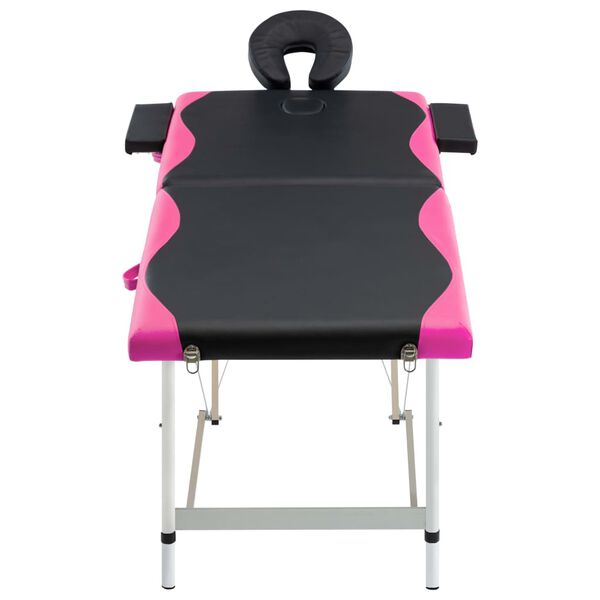 vidaXL Massagetafel inklapbaar 2 zones aluminium zwart en roze