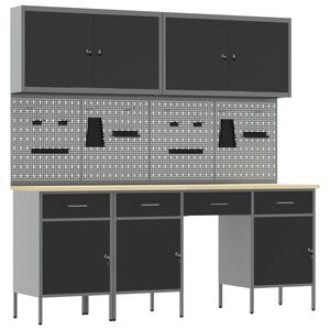 vidaXL Werk kast met lade 10 st Zwart Engineered hout en staal