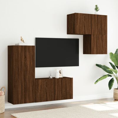 vidaXL 4-delige Tv-wandmeubelset bewerkt hout bruineikenkleurig
