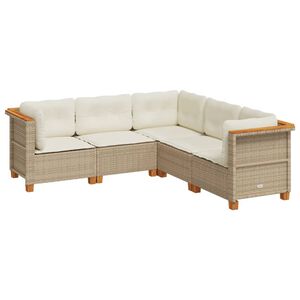 vidaXL 5-delige Loungeset met kussens poly rattan beige