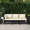 vidaXL 3-delige Loungeset met kussens poly rattan zwart