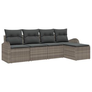 vidaXL Bankstel met kussen met opslag 5 pcs Grijs poly rattan