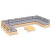 vidaXL 11-delige Loungeset met grijze kussens massief grenenhout