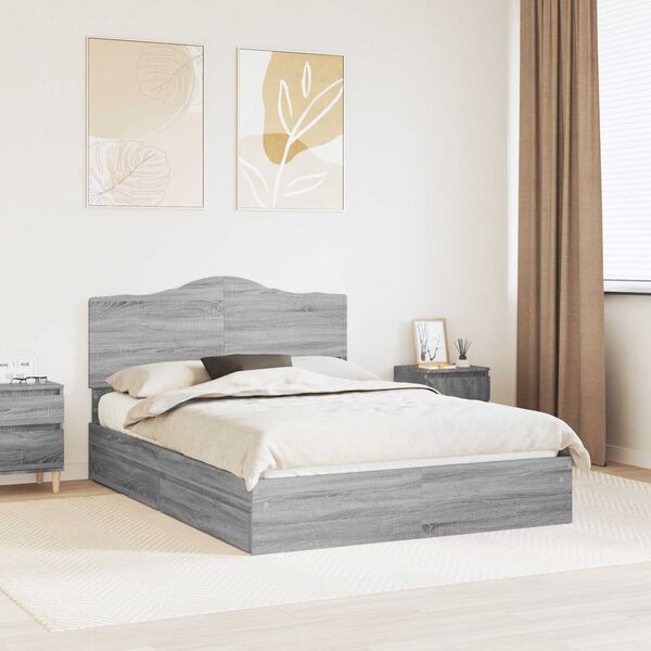 vidaXL Opslag bed met lade Grijs Sonoma 150 x 200 cm Bewerkt hout