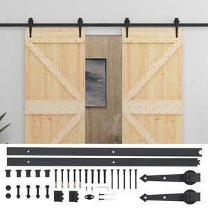 vidaXL Schuifdeur 2 st 80 x 210 cm Massief grenenhout Naturel en Zwart