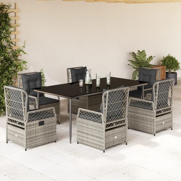 vidaXL 7-delige Tuinset met kussens poly rattan grijs