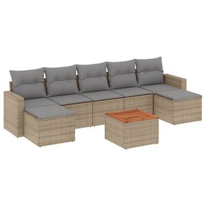 vidaXL 8-delige Loungeset met kussens poly rattan beige