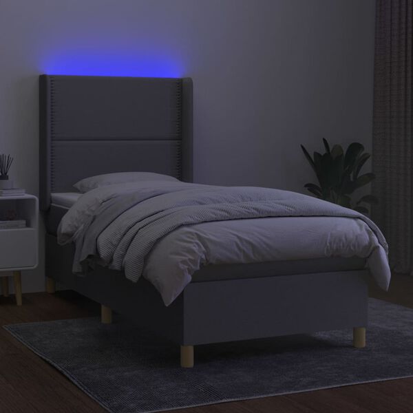 vidaXL Boxspring met matras en LED stof lichtgrijs 90x200 cm